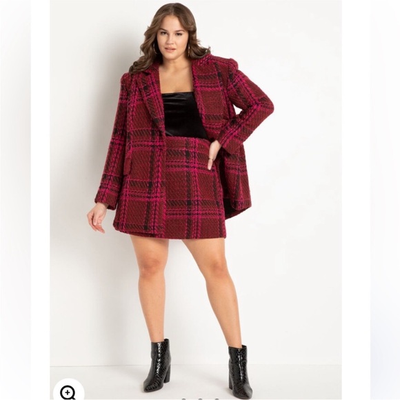 ❤️ELOQUII BOLD PINK, RED & BLACK DOUBLE BREASTED TWILL BLAZER - Picture 3 of 6